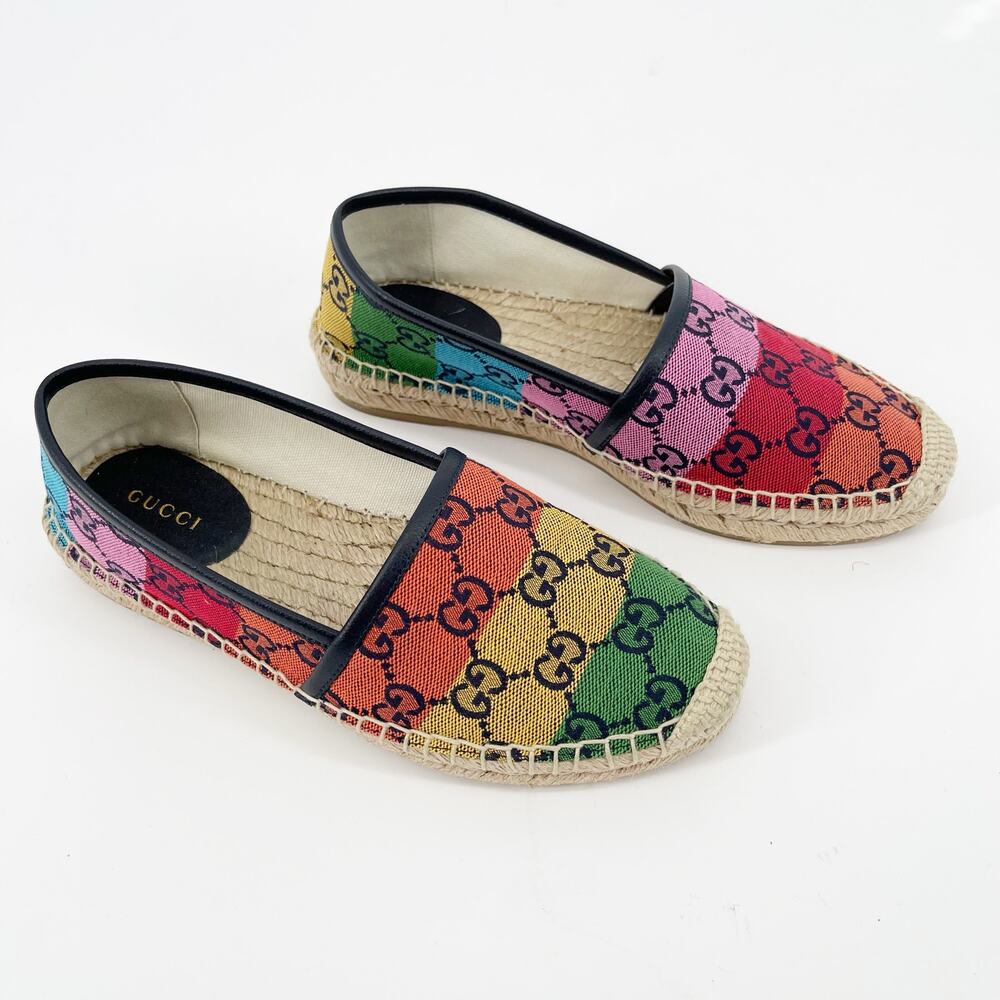 GUCCI Rainbow PILAR GG SUPREME Canvas Espadrilles Flats Shoes EU 6.5 US.